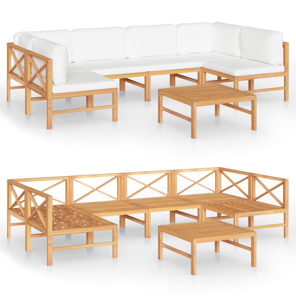 vidaXL 7 Piece Patio Lounge Set with Cream Cushions Solid Teak Wood