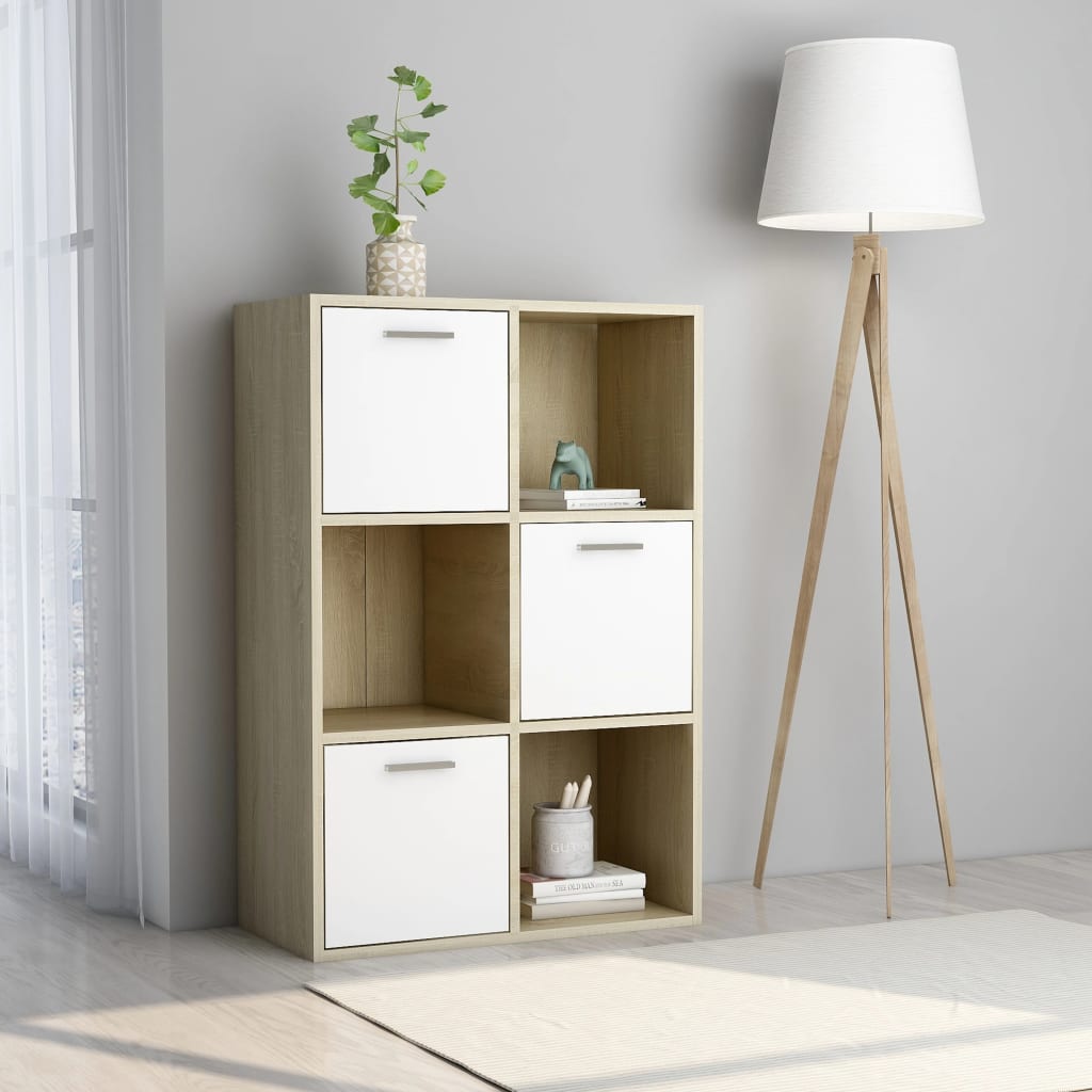 vidaXL Storage Cabinet White and Sonoma Oak 23.6"x11.6"x35.4" Engineered Wood