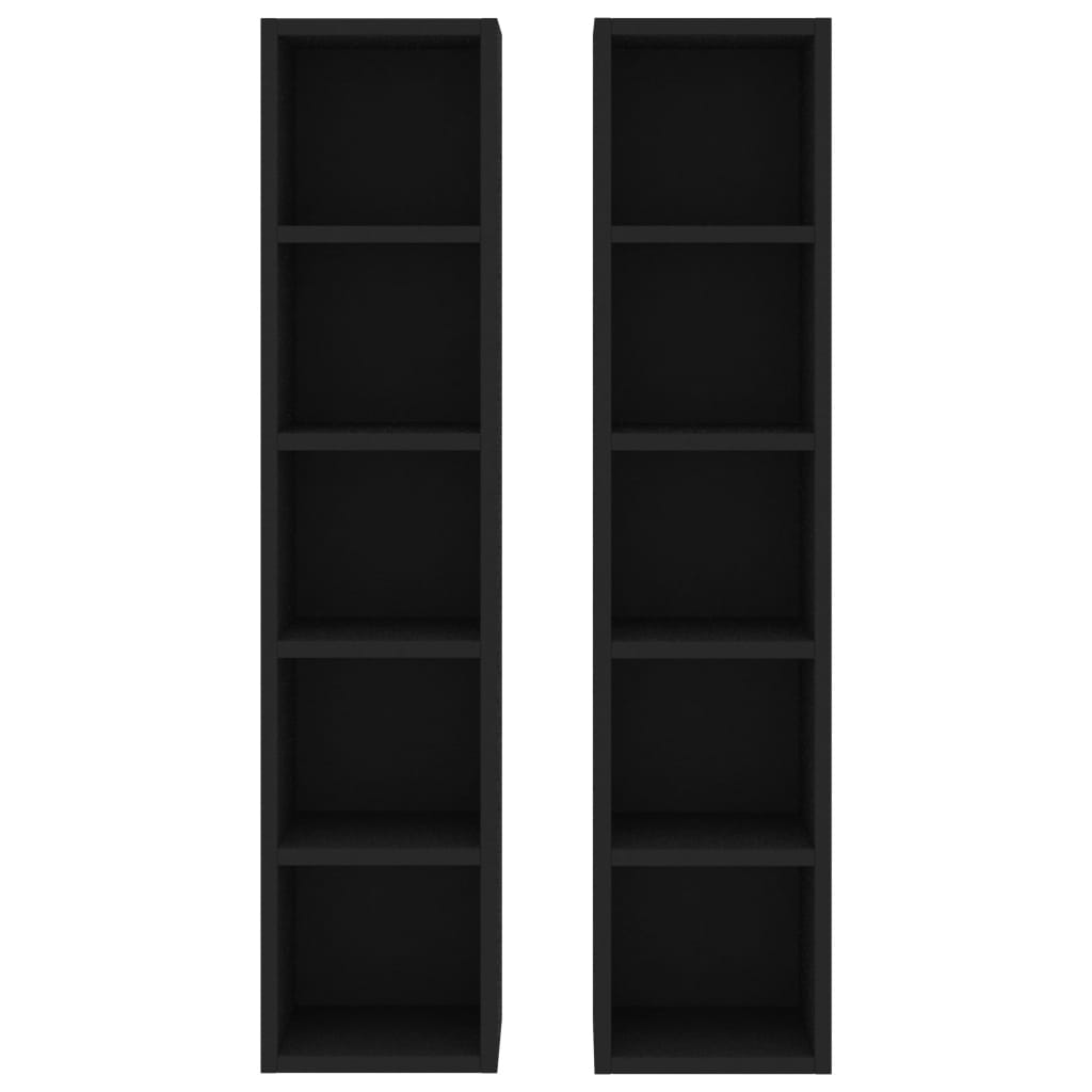 vidaXL CD Cabinets 2 pcs Black 8.3"x6.3"x36.8" Chipboard