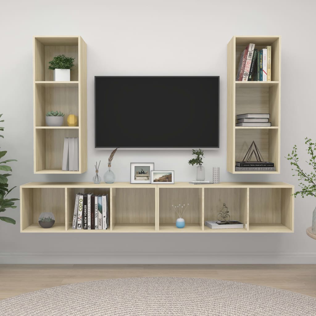 vidaXL Wall-mounted TV Stands 4 Pcs Sonoma Oak Engineered Wood