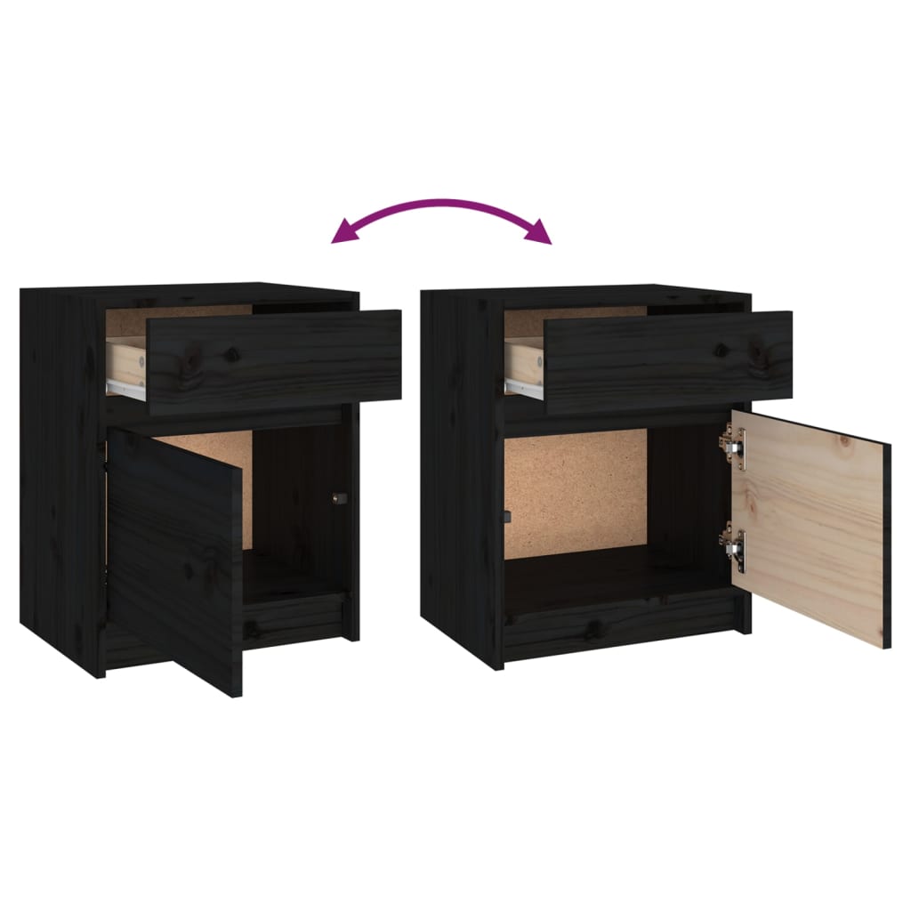vidaXL Bedside Cabinet Black 15.7"x12.2"x19.7" Solid Wood Pine