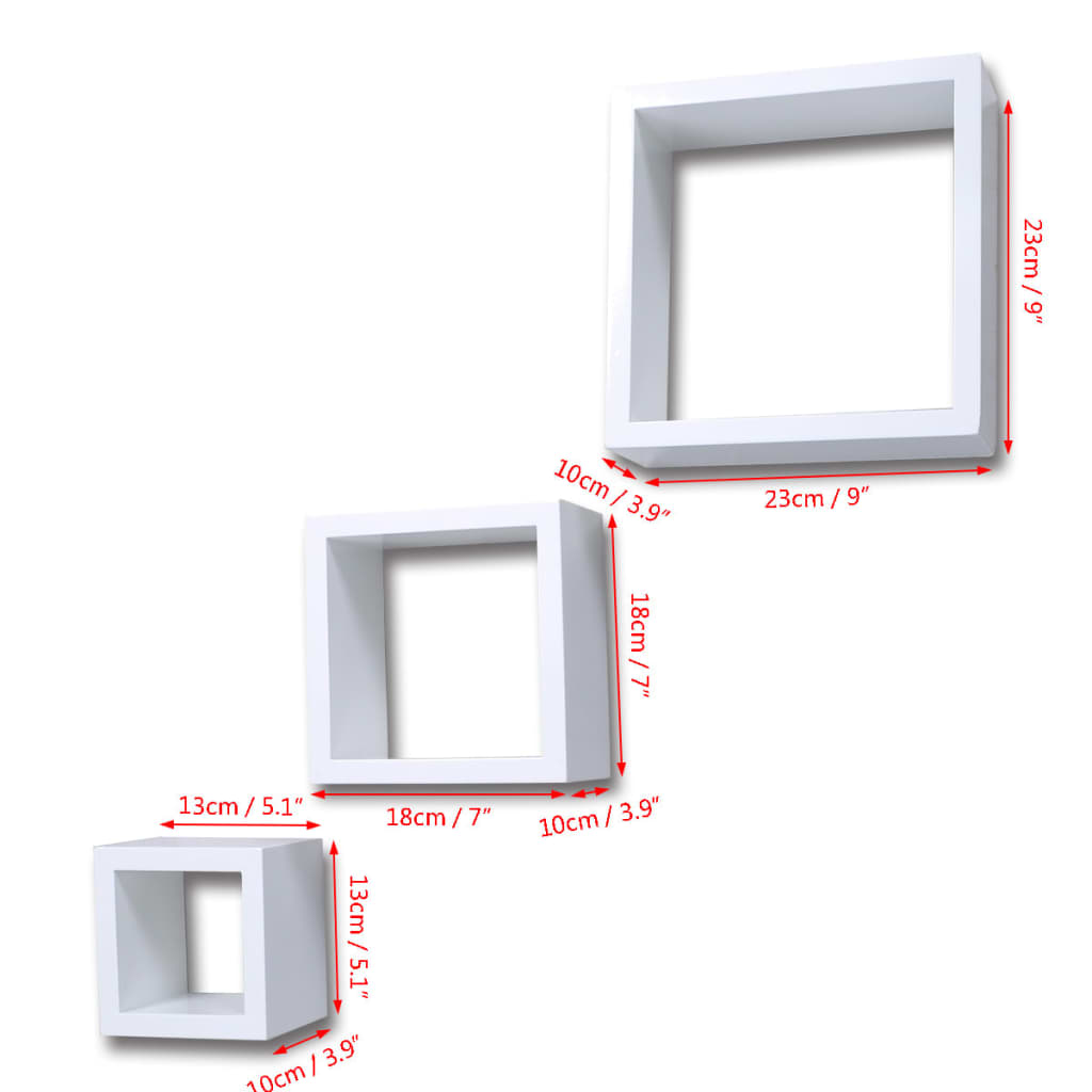 Three Piece Cube Shelf Set High Gloss White