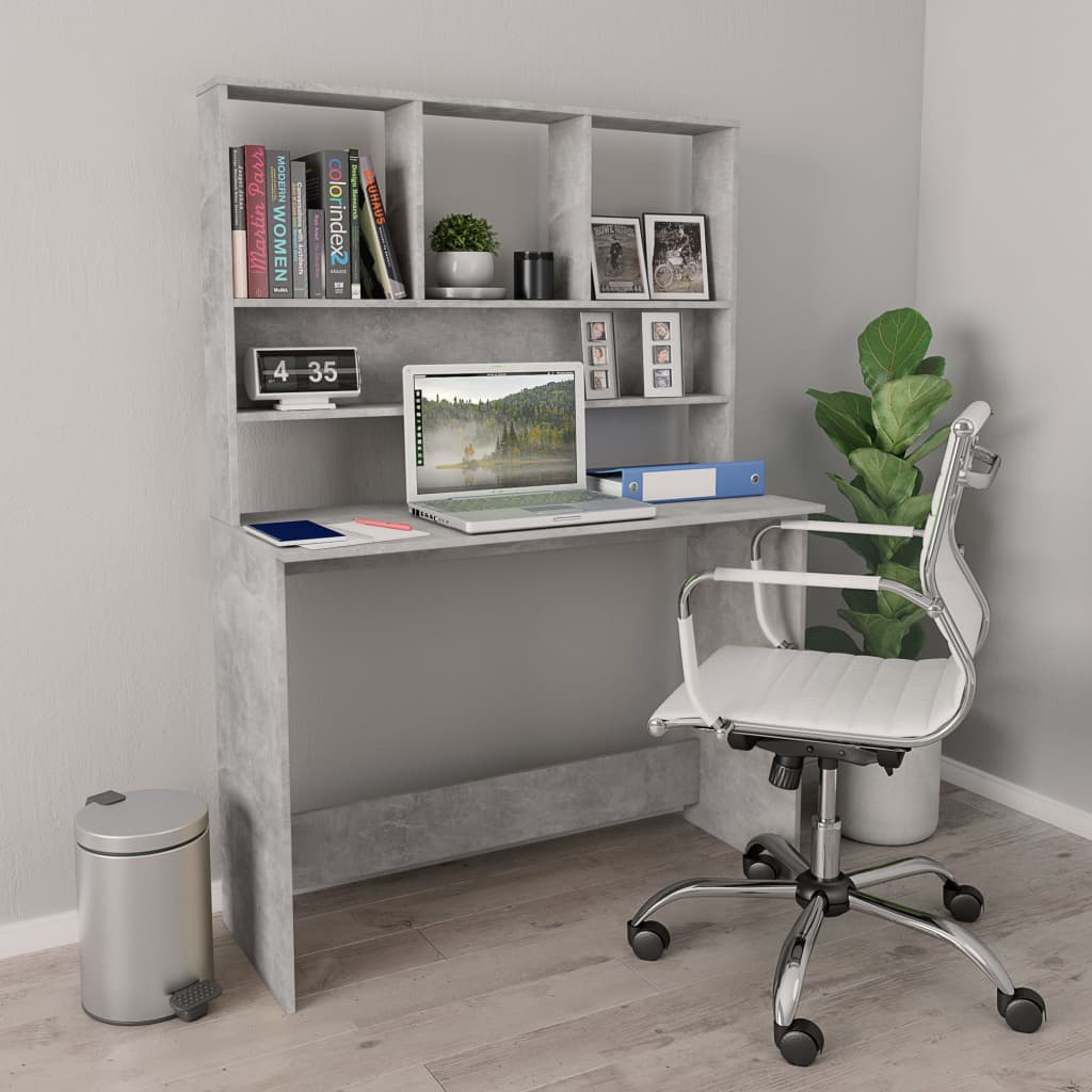 vidaXL Desk with Shelves Concrete Gray 43.3"x17.7"x61.8" Engineered Wood