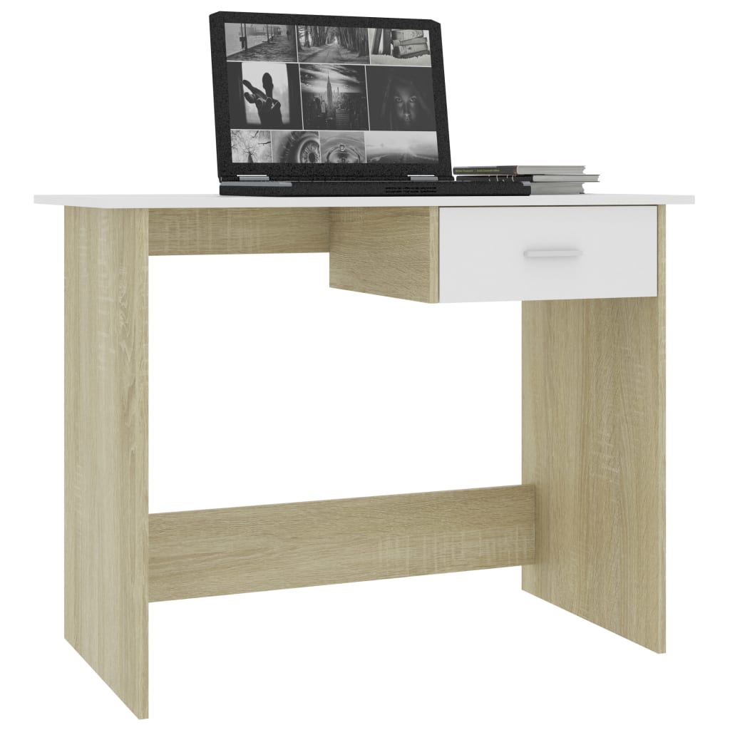 vidaXL Desk White and Sonoma Oak 39.4"x19.7"x29.9" Chipboard