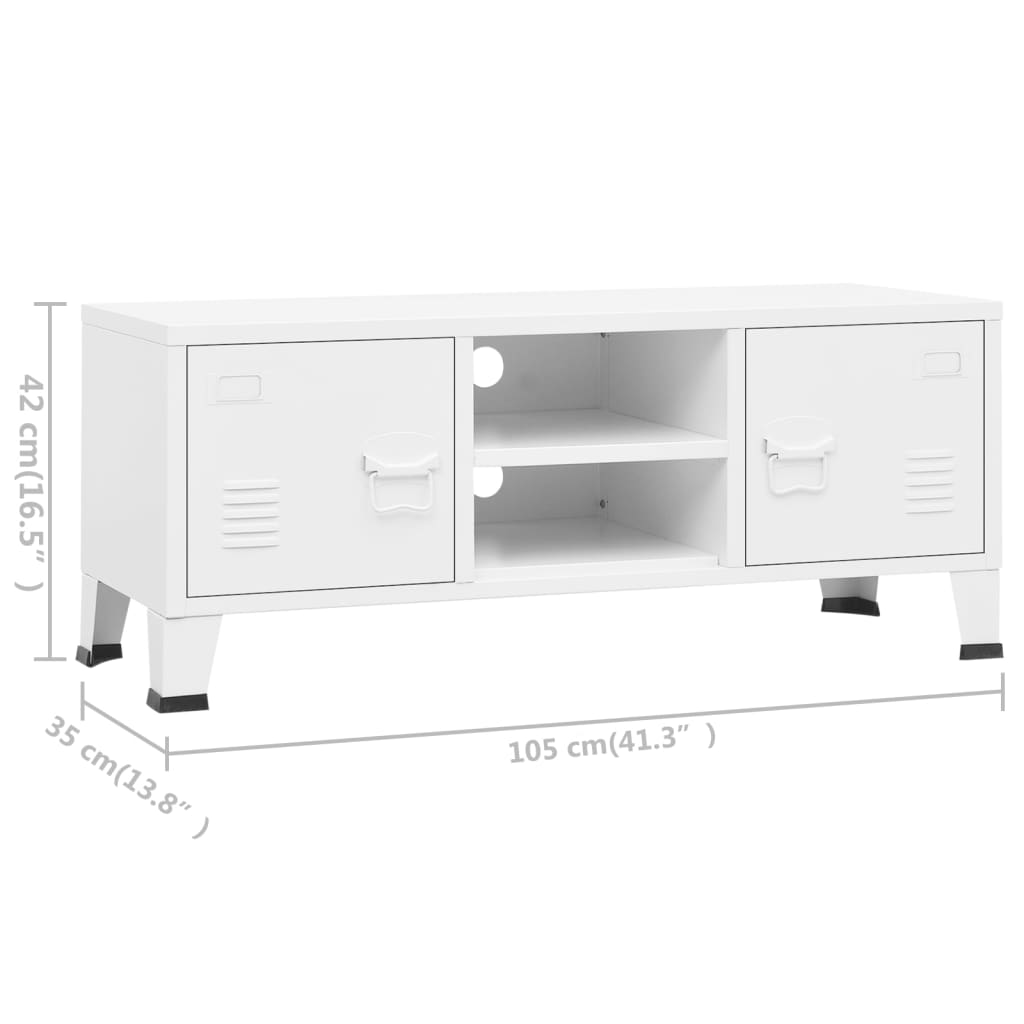 vidaXL Industrial TV Cabinet White 41.3"x13.8"x16.5" Metal