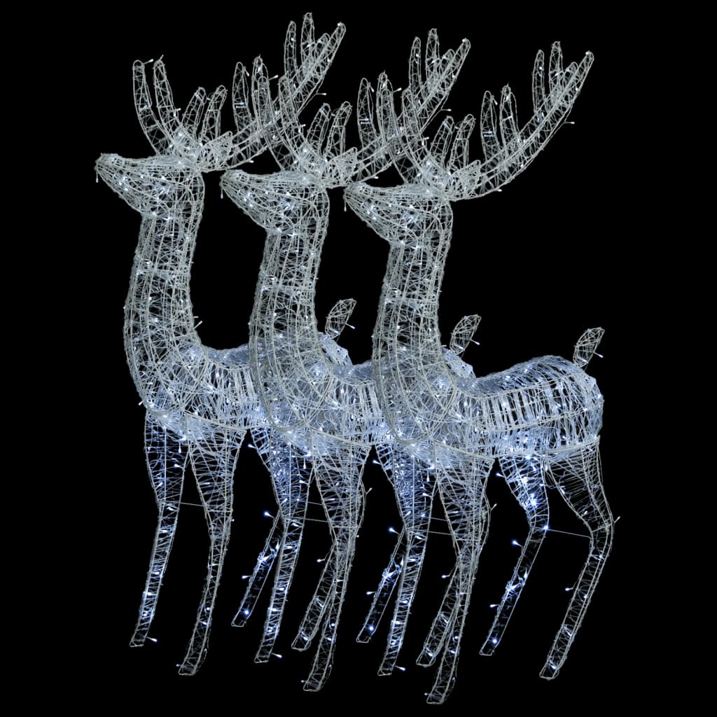 vidaXL XXL Acrylic Christmas Reindeers 250 LED 3 pcs 70.9" Cold white