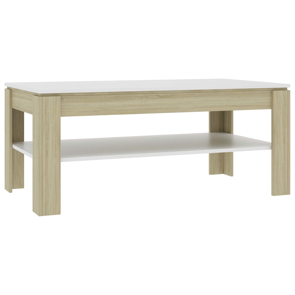 vidaXL Coffee Table White and Sonoma Oak 43.3"x23.6"x18.5" Engineered Wood