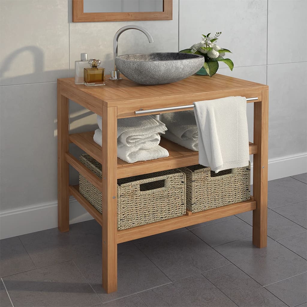 vidaXL Bathroom Vanity Cabinet with 2 Baskets Solid Teak 29.1"x17.7"x29.5"