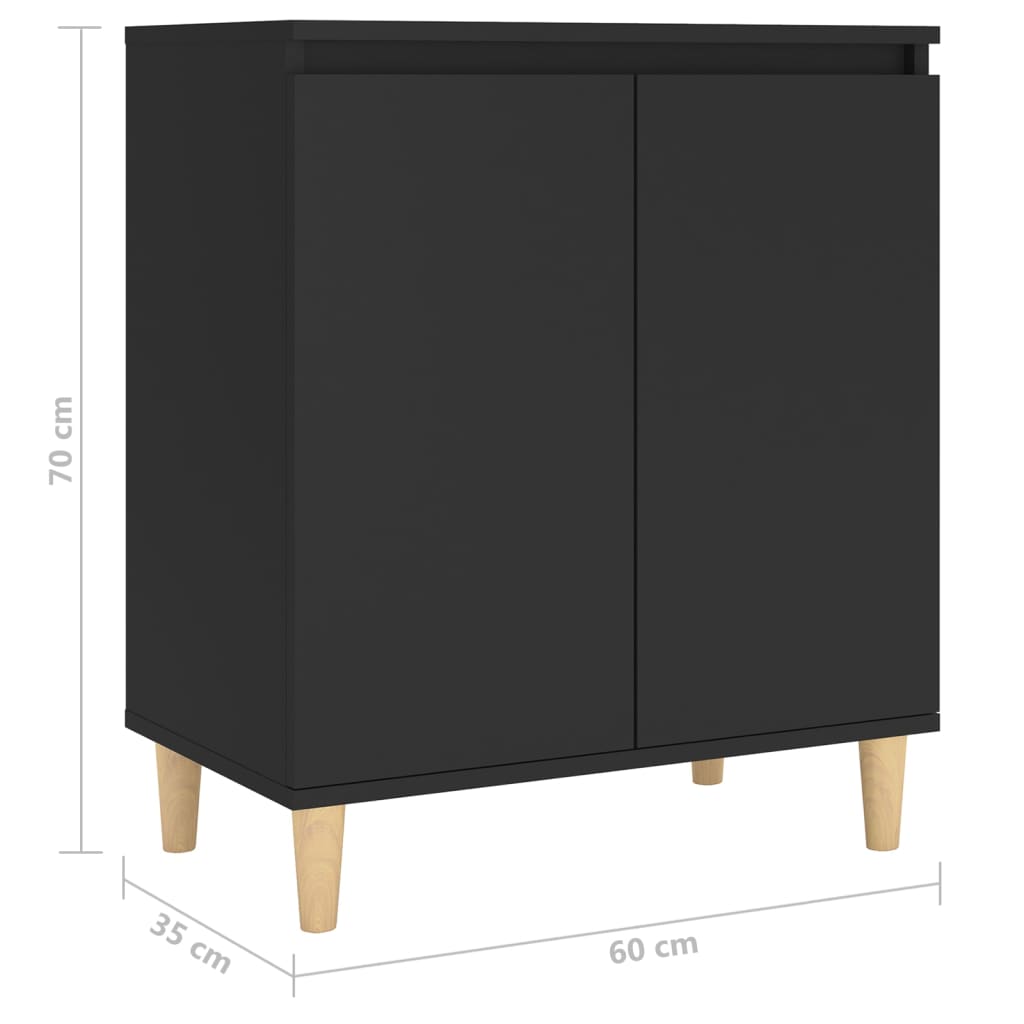 vidaXL Sideboard with Solid Wood Legs Black 23.6"x13.8"x27.6" Engineered Wood