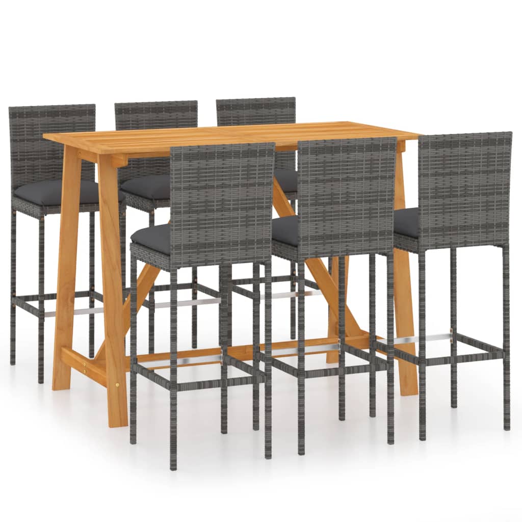 vidaXL 7 Piece Patio Bar Set with Cushions Gray