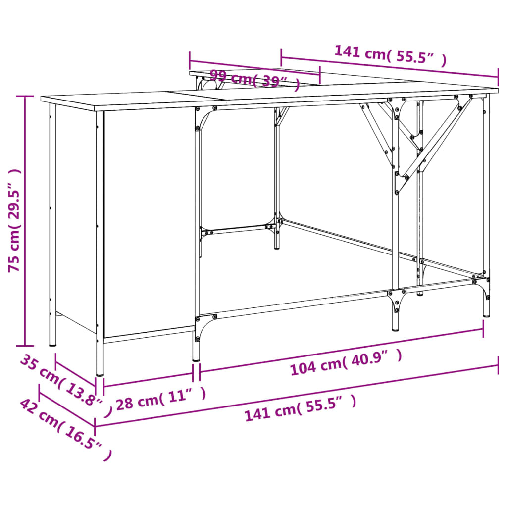 vidaXL Desk Black 55.5"x55.5"x29.5" Engineered Wood