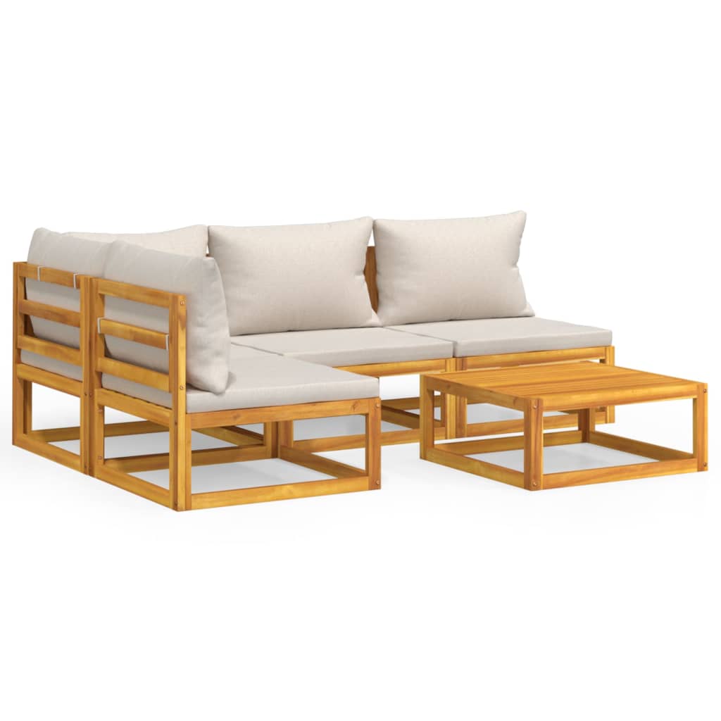 vidaXL 5 Piece Patio Lounge Set with Light Gray Cushions Solid Wood