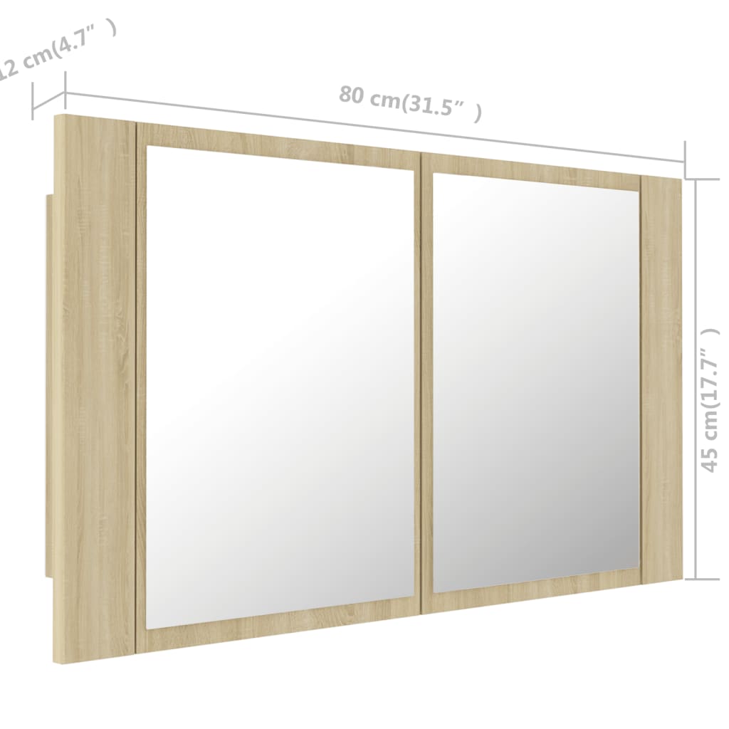 vidaXL LED Bathroom Mirror Cabinet Sonoma Oak 31.5"x4.7"x17.7" Acrylic