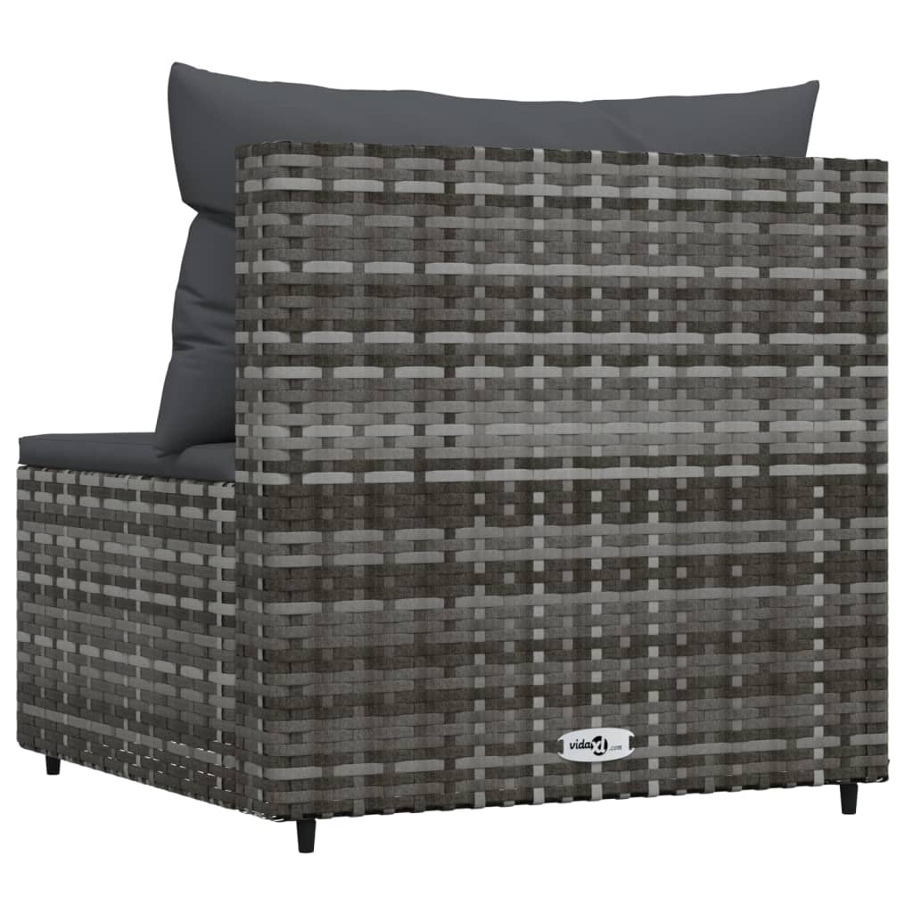 vidaXL Patio Middle Sofa with Cushions Gray Poly Rattan