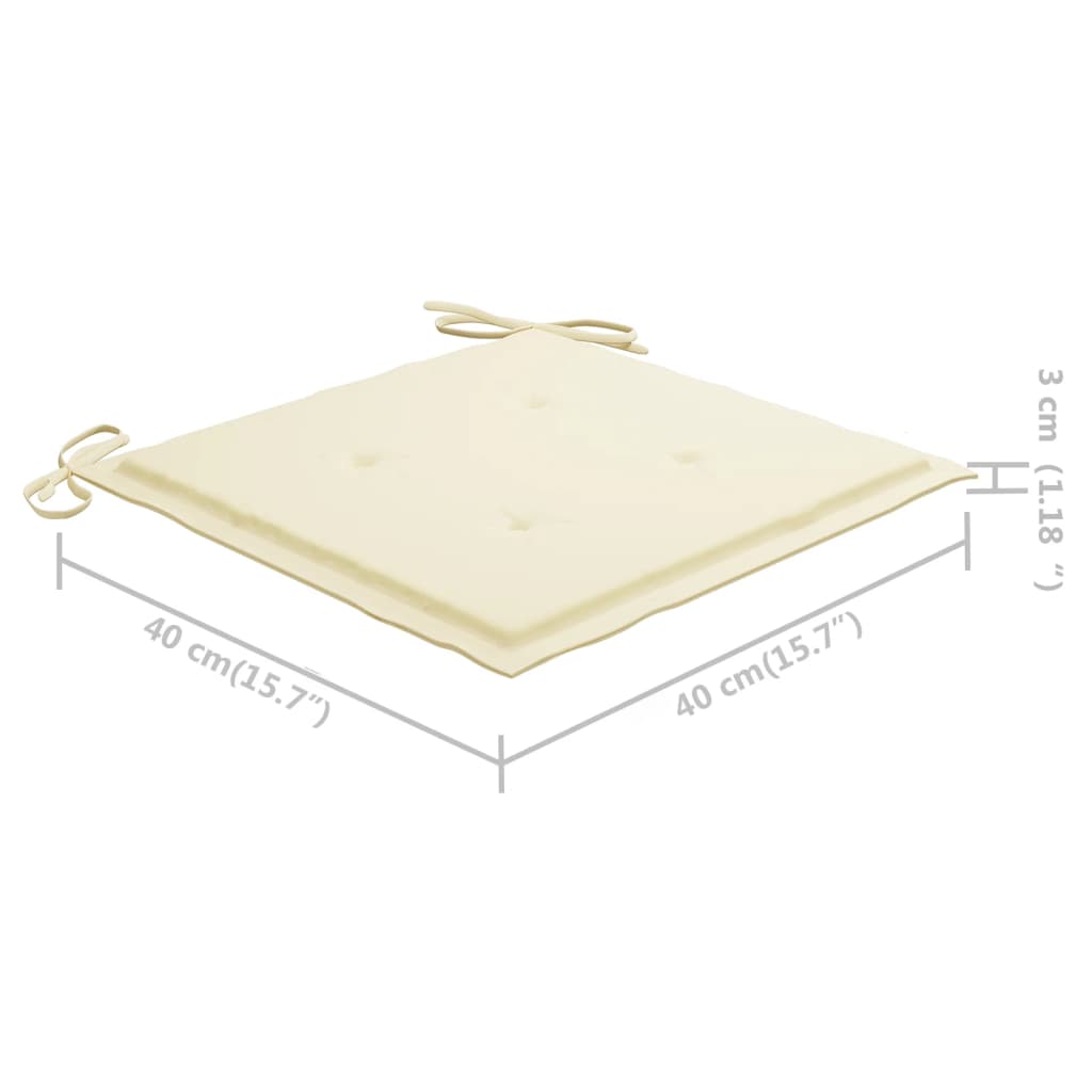 vidaXL 3 Piece Bistro Set with Cream Cushions Solid Teak Wood