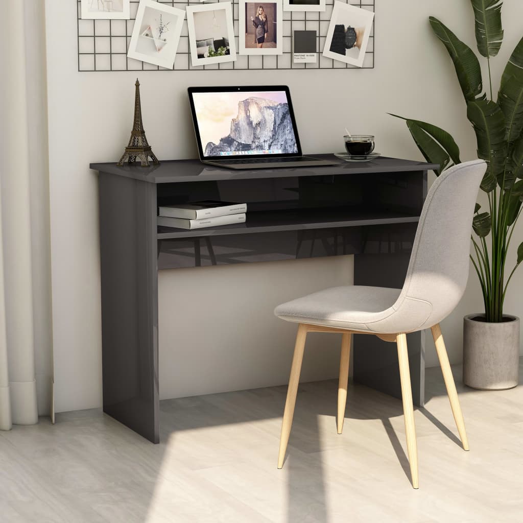vidaXL Desk High Gloss Gray 35.4"x19.7"x29.1" Engineered Wood