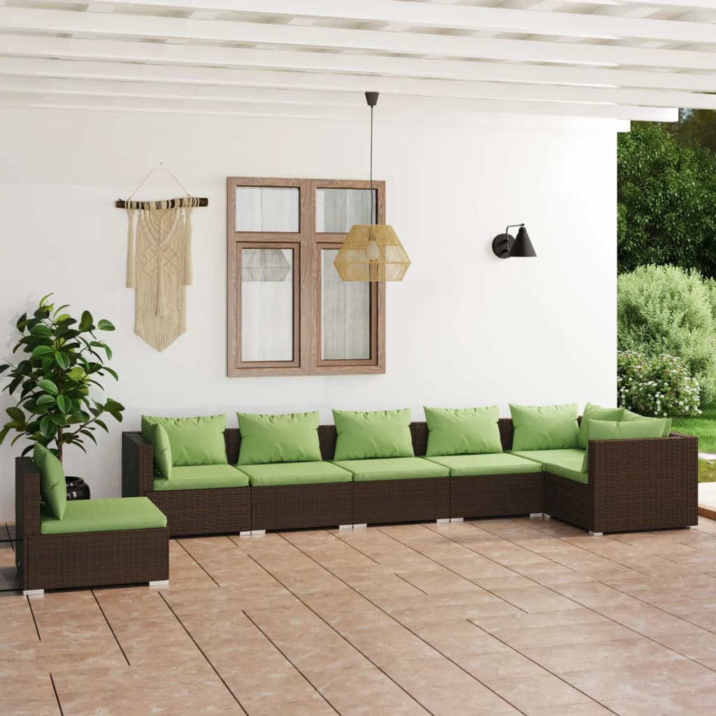 vidaXL 7 Piece Patio Lounge Set with Cushions Poly Rattan Brown