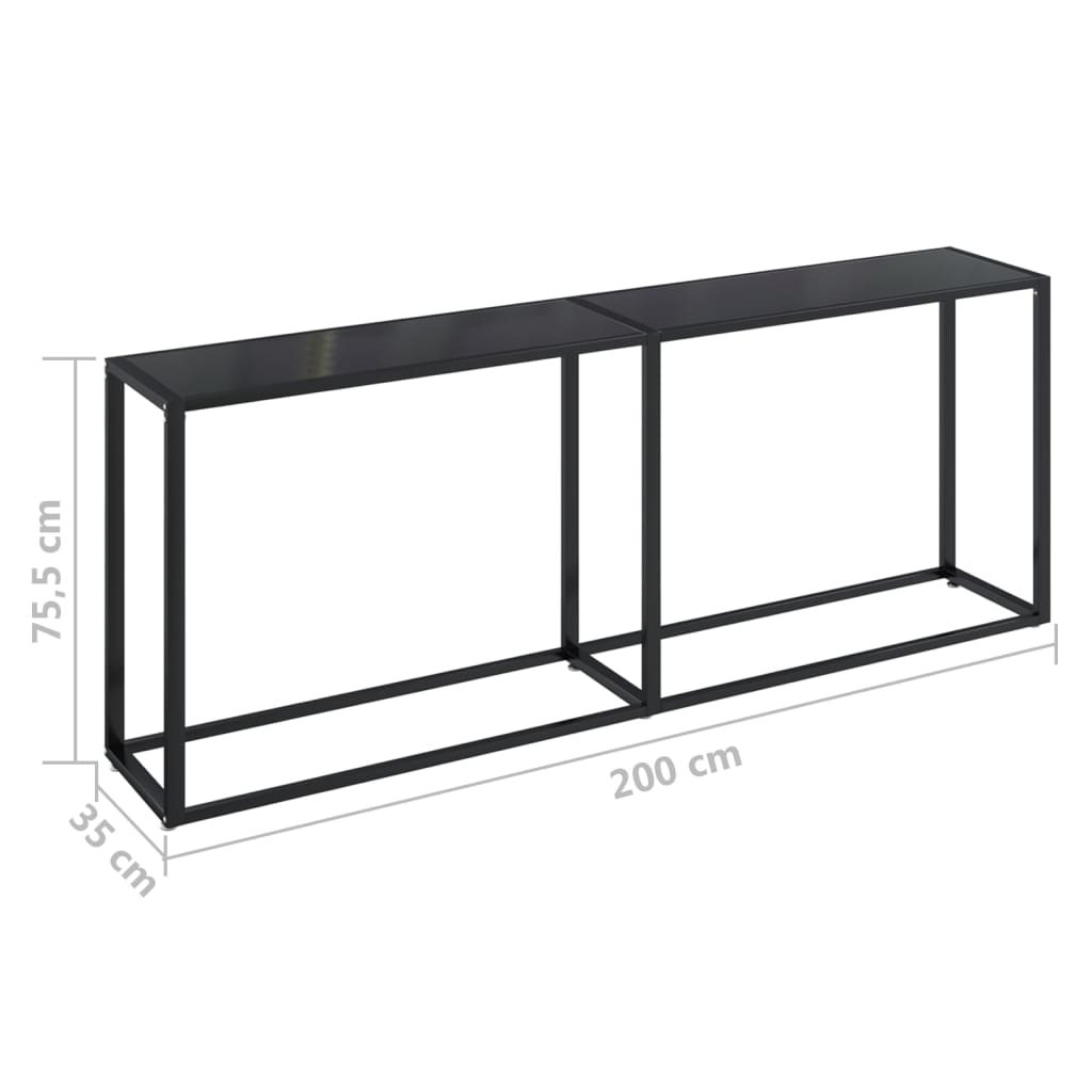 vidaXL Console Table Black 78.7"x13.8"x29.7" Tempered Glass