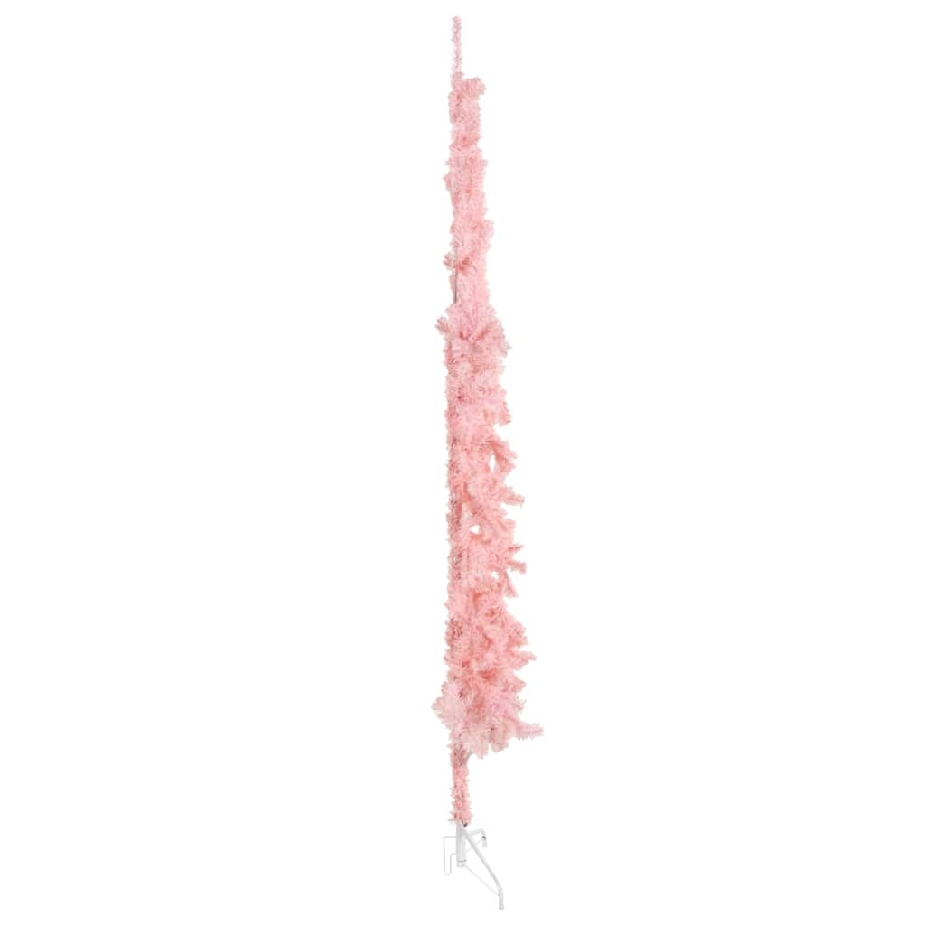 vidaXL Slim Artificial Half Christmas Tree with Stand Pink 7 ft