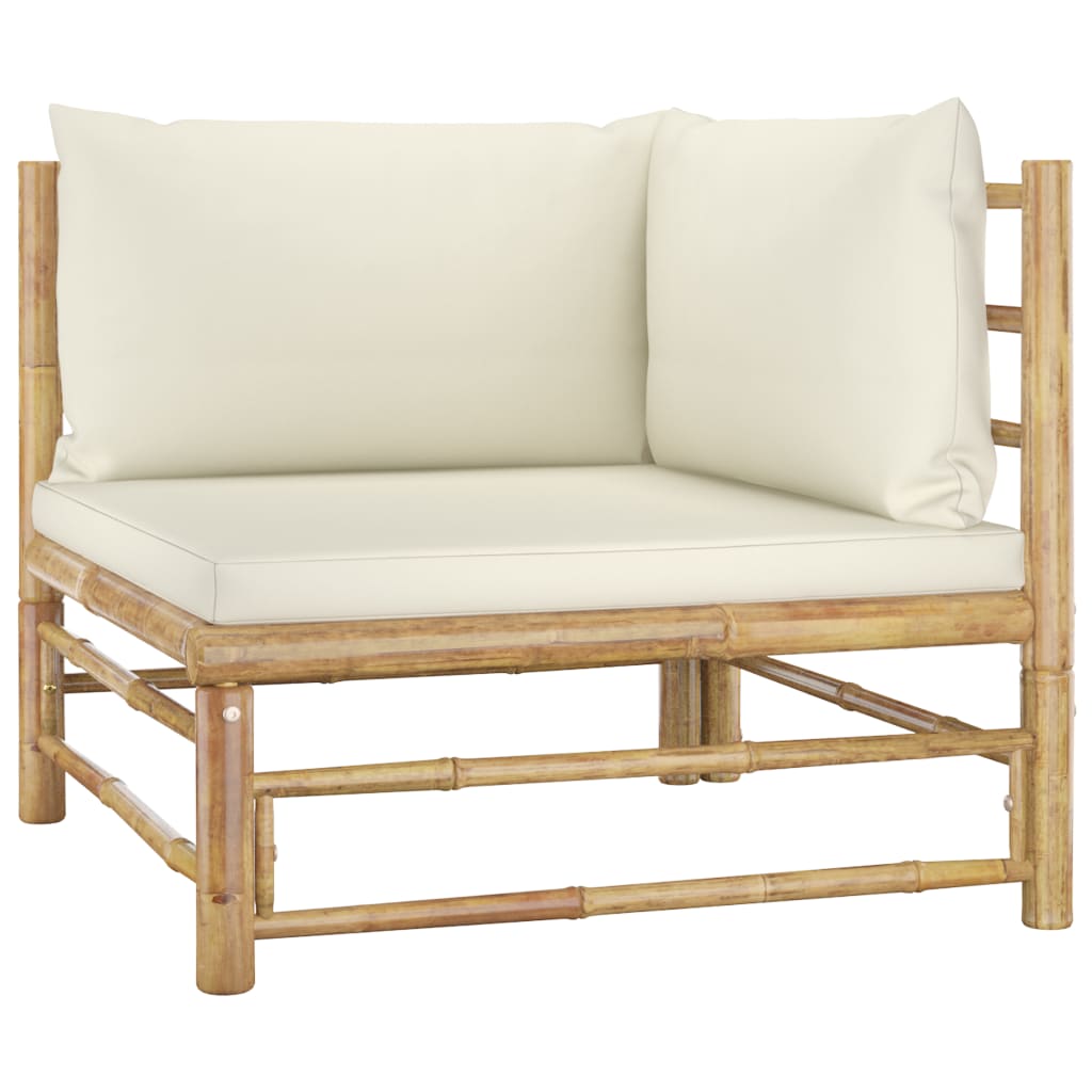 vidaXL 9 Piece Patio Lounge Set with Cream White Cushions Bamboo