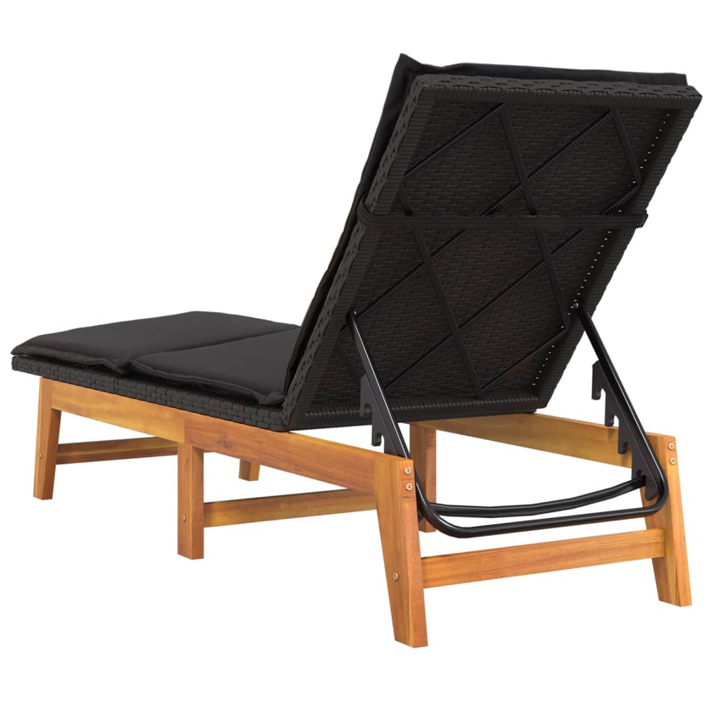 vidaXL Sun Lounger with Cushion Poly Rattan and Solid Wood Acacia