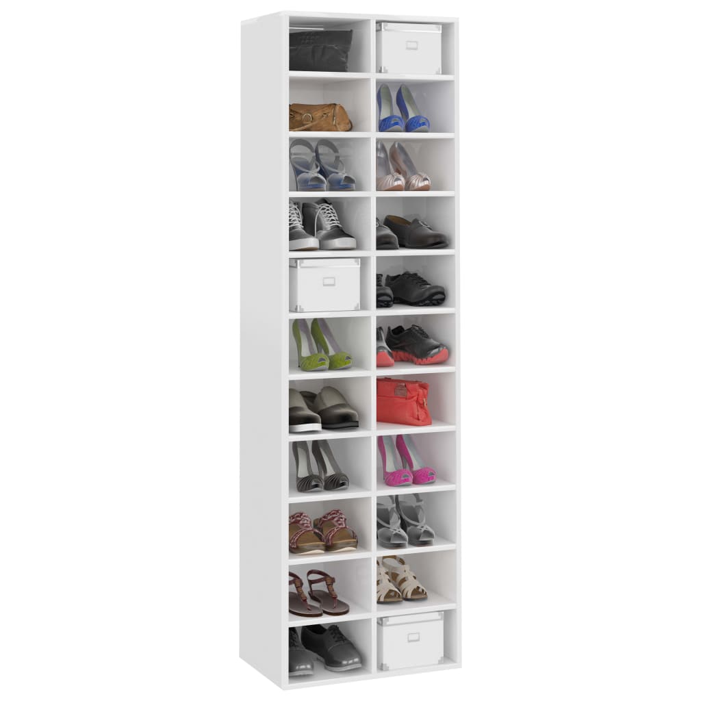 vidaXL Shoe Cabinet High Gloss White 21.3"x13.4"x72" Chipboard
