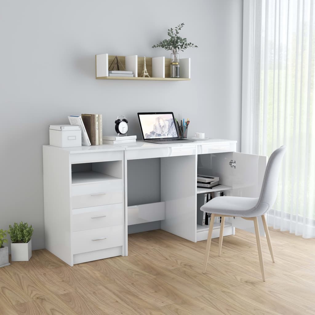 vidaXL Desk High Gloss White 55.1"x19.7"x29.9" Engineered Wood