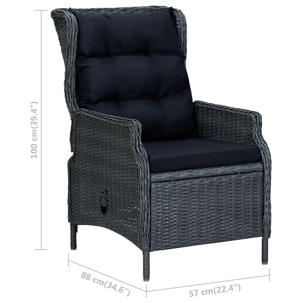 vidaXL Reclining Patio Chair with Footstool Poly Rattan Dark Gray