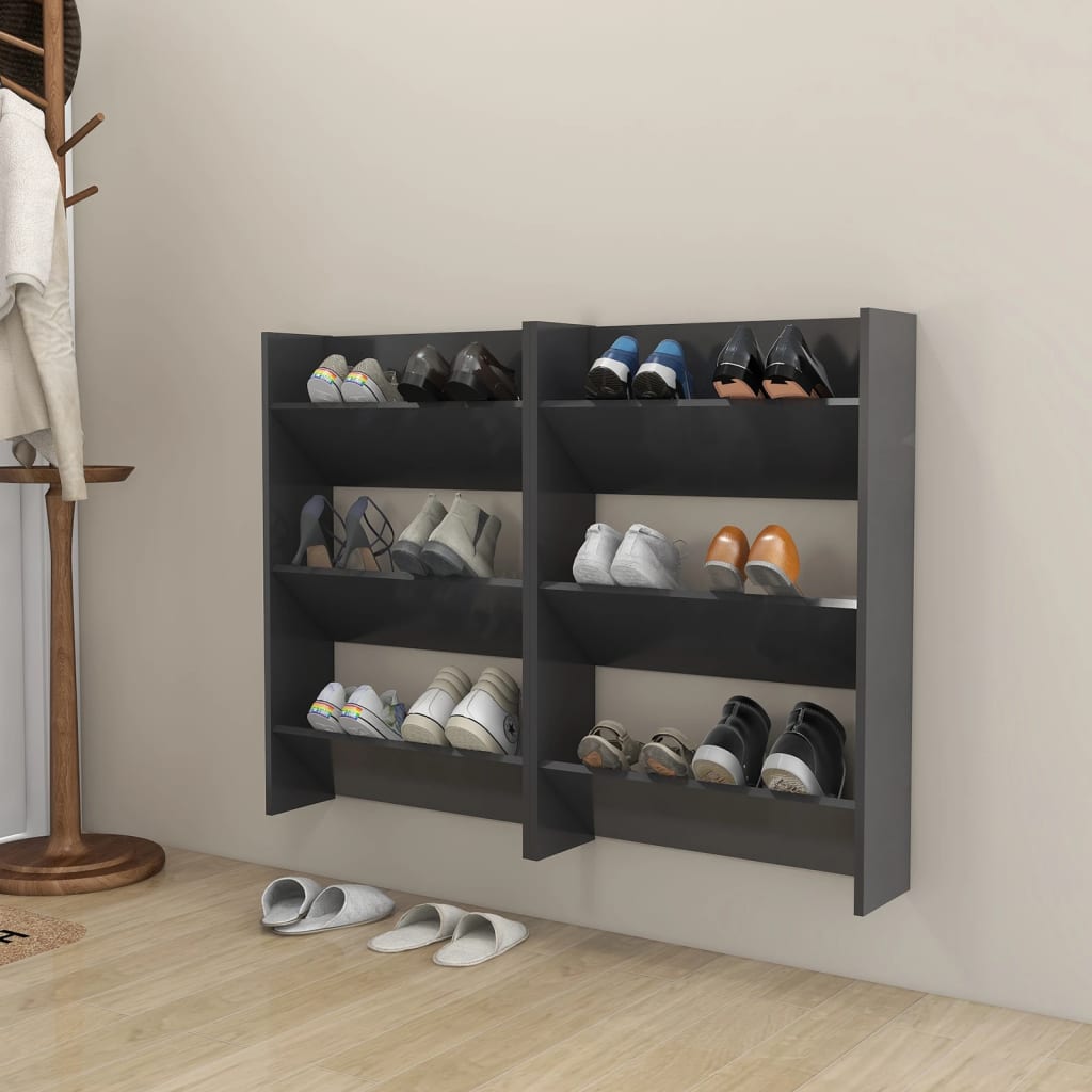 vidaXL Wall Shoe Cabinets 2 pcs Gray 23.6"x7.1"x35.4" Engineered Wood