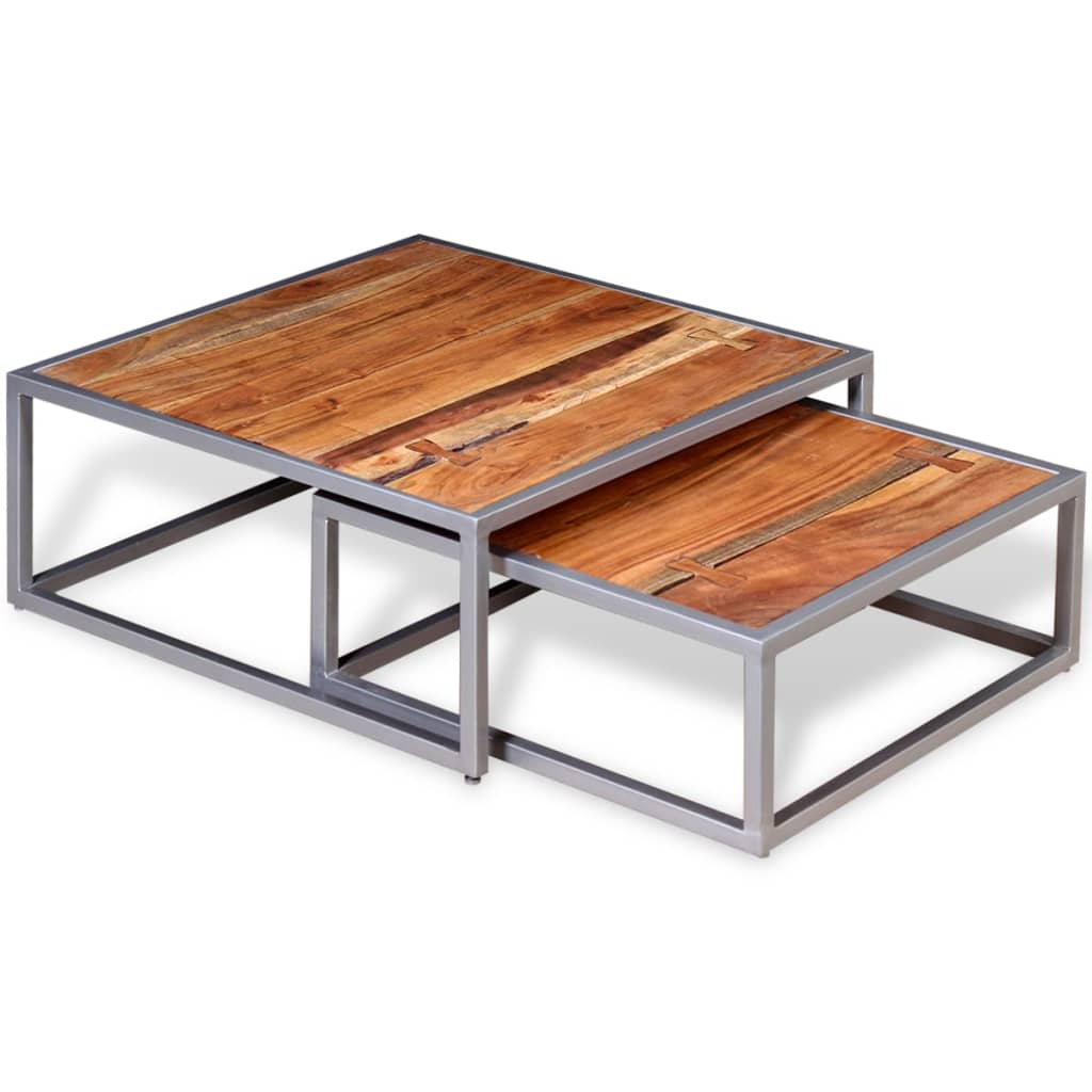 vidaXL Two Piece Coffee Table Set Solid Acacia Wood