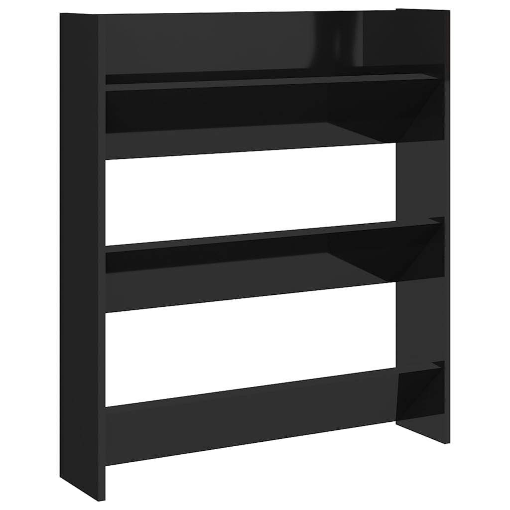 vidaXL Wall Shoe Cabinet High Gloss Black 31.5"x7.1"x35.4" Engineered Wood
