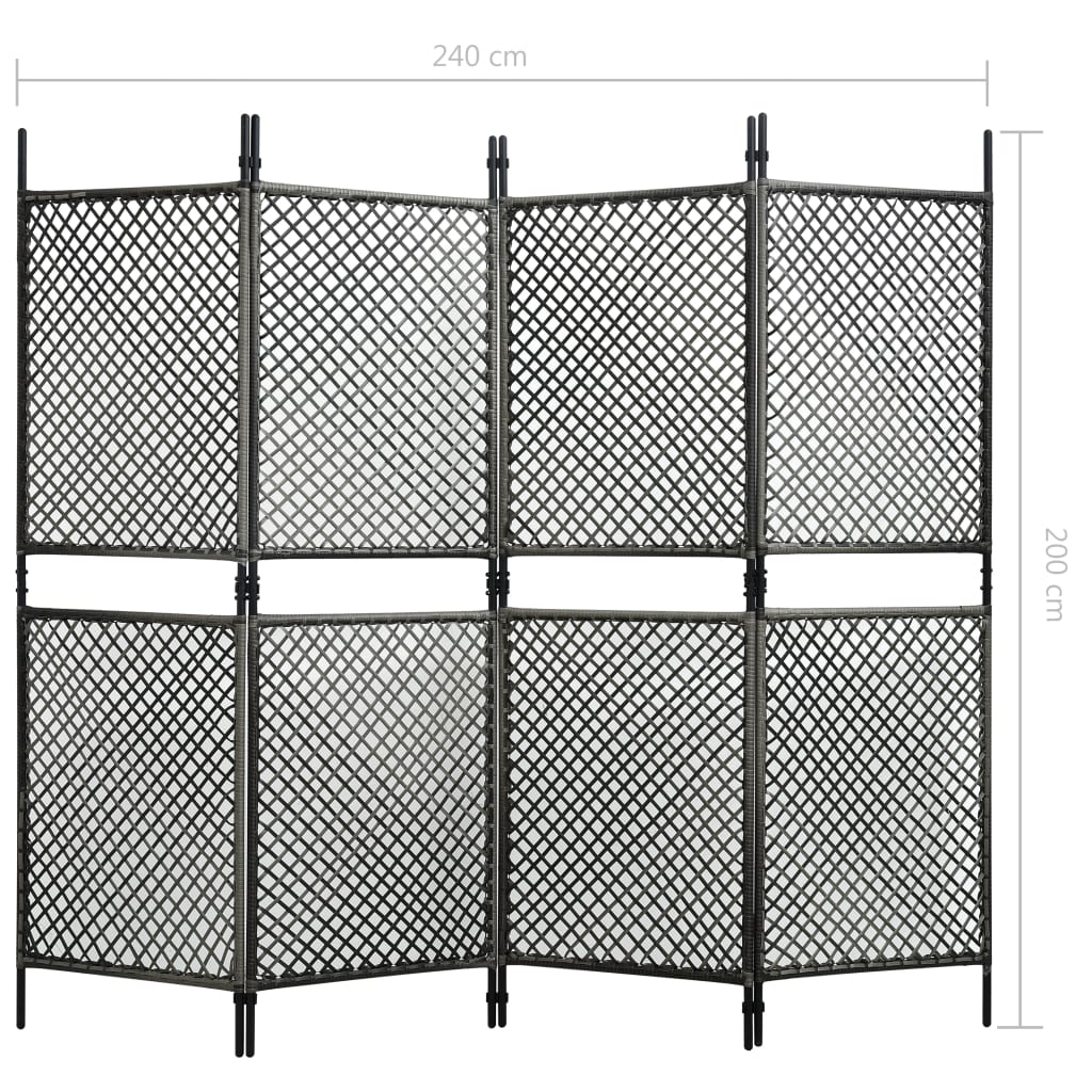vidaXL 4-Panel Room Divider Poly Rattan Anthracite 94.5"x78.7"