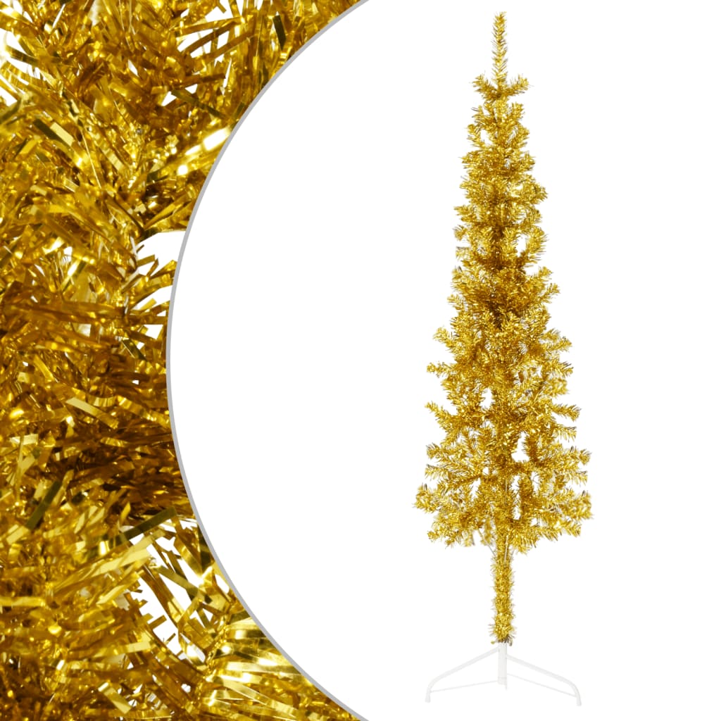 vidaXL Slim Artificial Half Christmas Tree with Stand Gold 4 ft