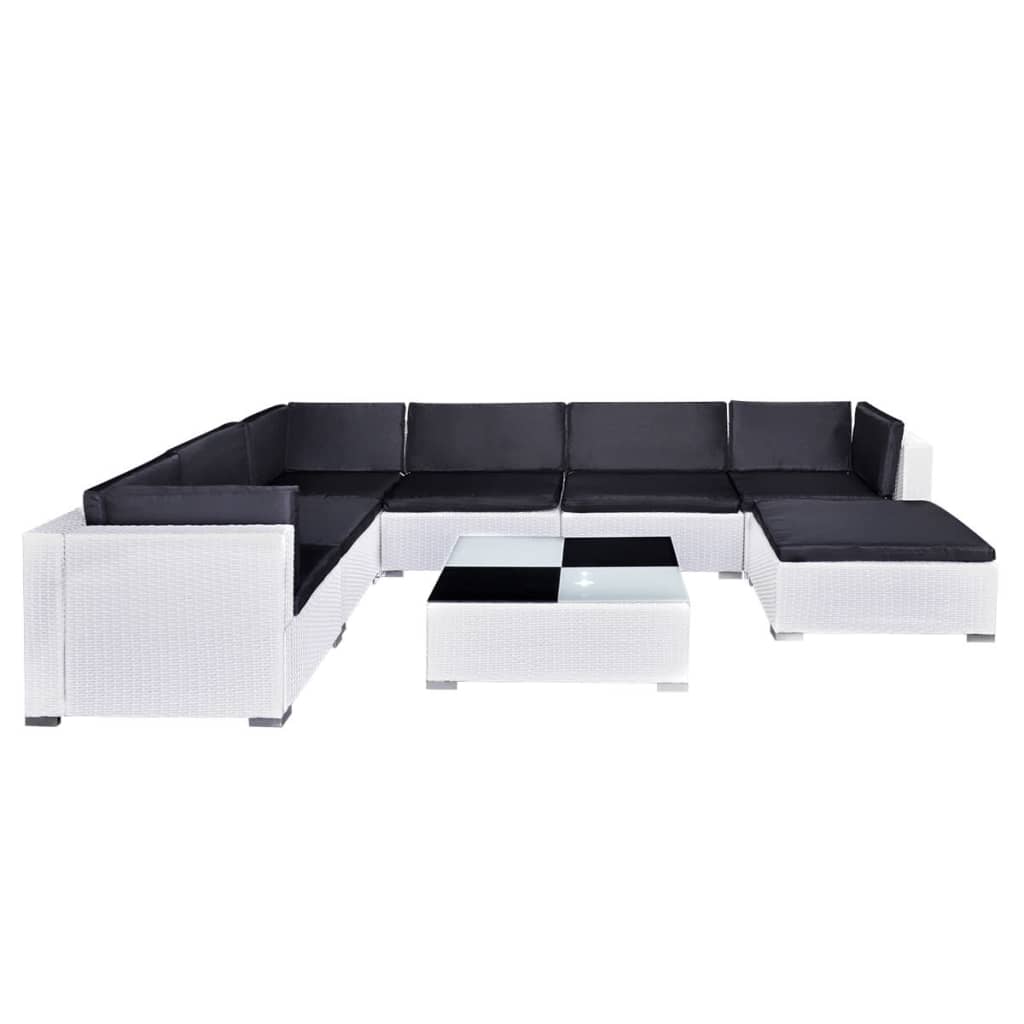 vidaXL 8 Piece Patio Lounge Set with Cushions Poly Rattan White