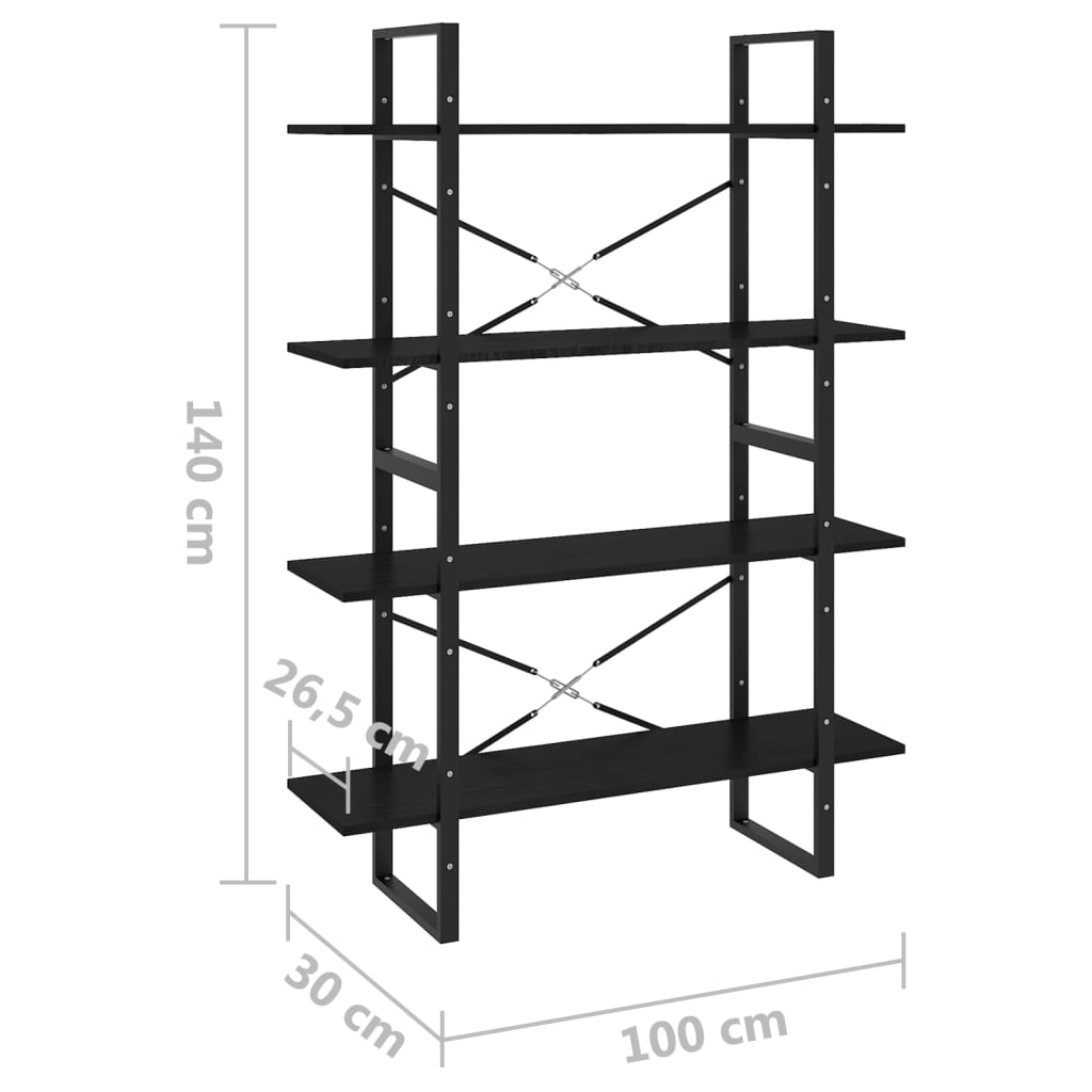 vidaXL 4-Tier Book Cabinet Black 39.4"x11.8"x55.1" Solid Pine Wood