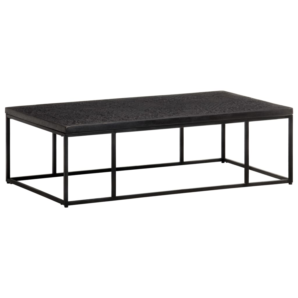 vidaXL Coffee Table Carved Top Black 43.3"x23.6"x13.4" Solid Mango Wood