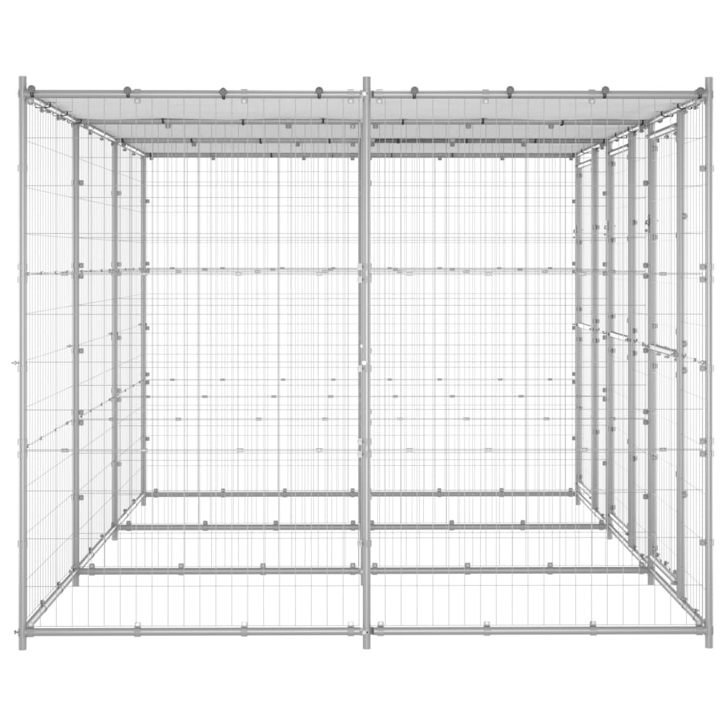 vidaXL Outdoor Dog Kennel Galvanized Steel with Roof 78.1 ft²