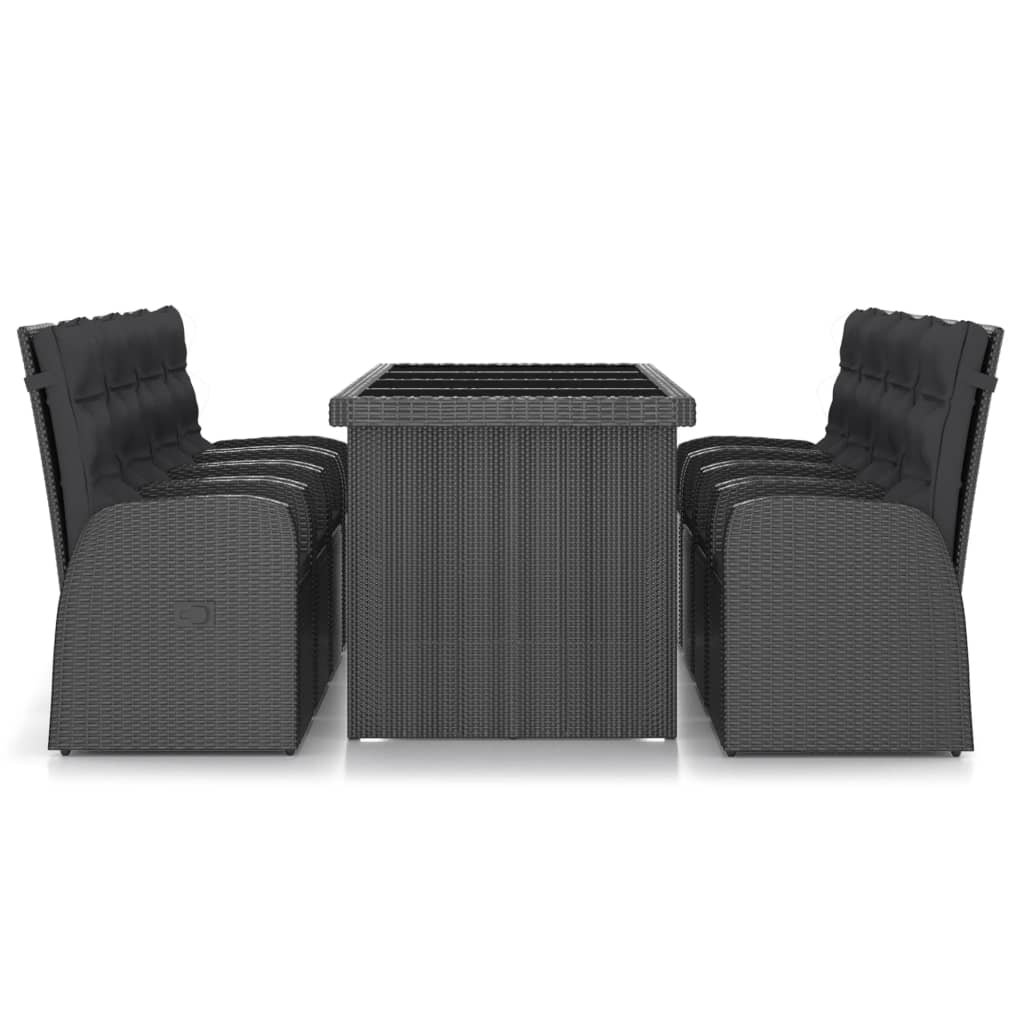 vidaXL 9 Piece Patio Dining Set with Cushions Poly Rattan Black