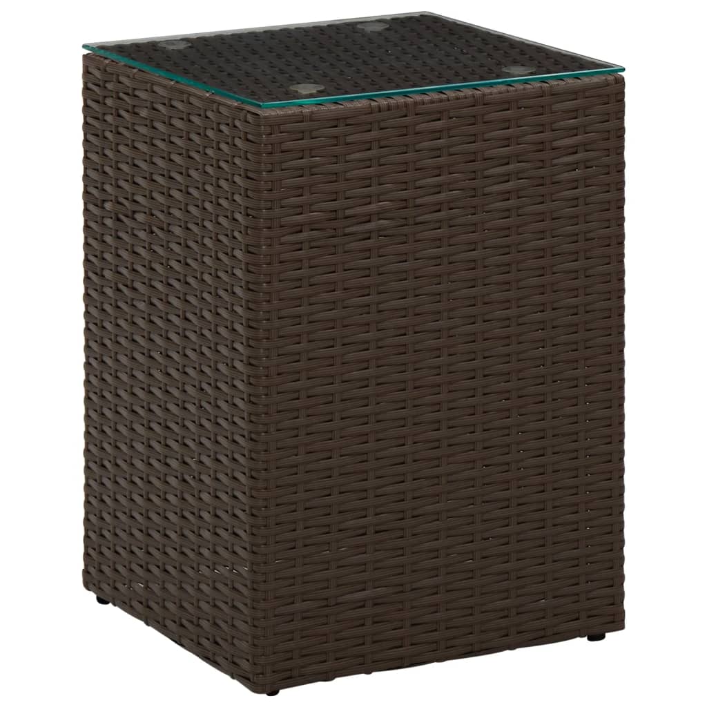 vidaXL Side Table with Glass Top Brown 13.8"x13.8"x20.5" Poly Rattan