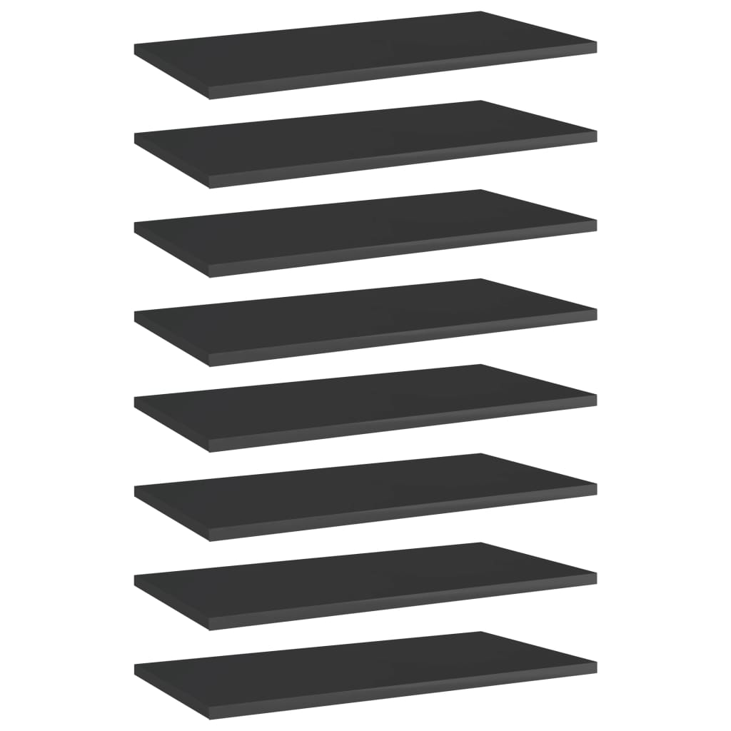 vidaXL Bookshelf Boards 8 pcs High Gloss Black 23.6"x11.8"x0.6" Chipboard