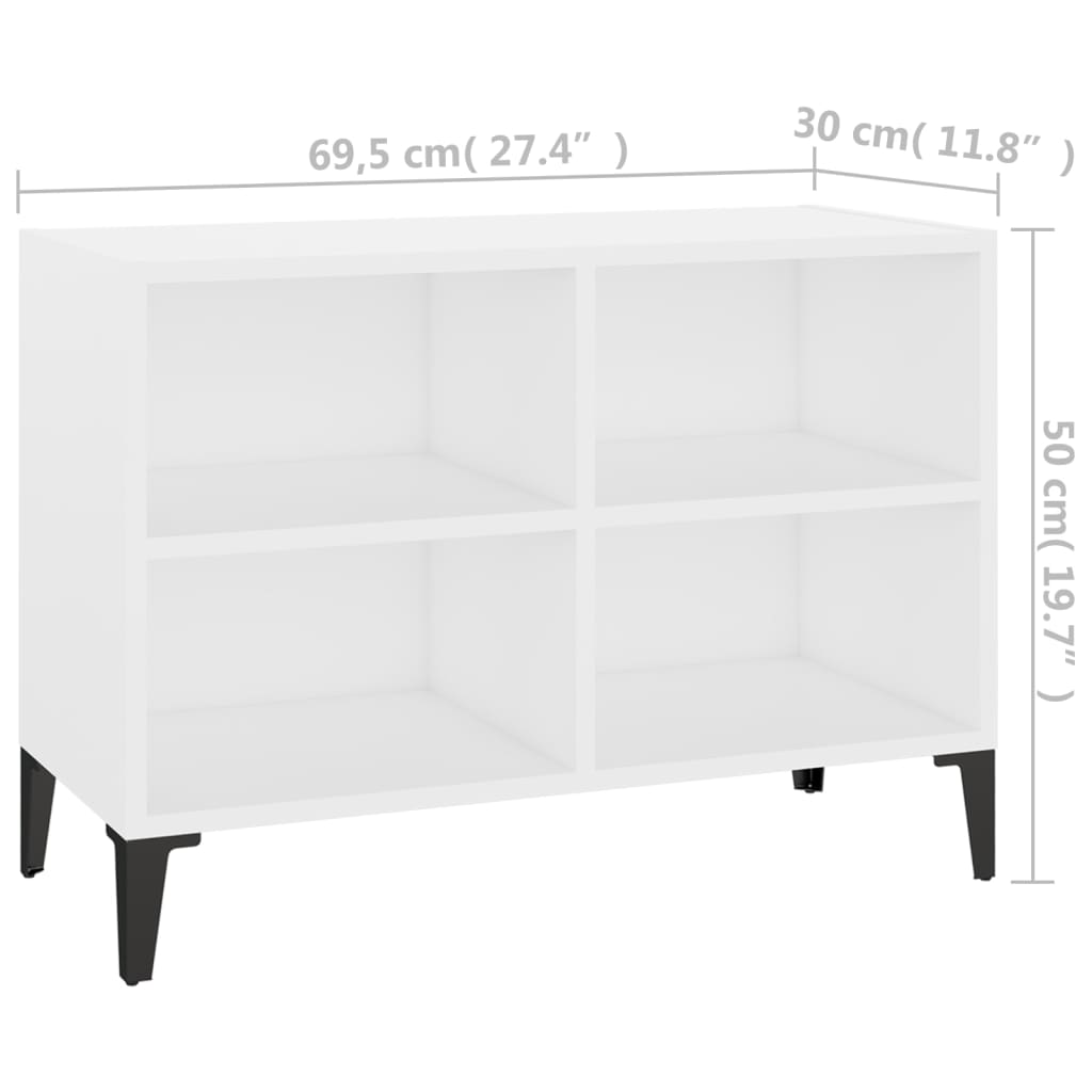 vidaXL TV Cabinet with Metal Legs White 27.4"x12"x20"
