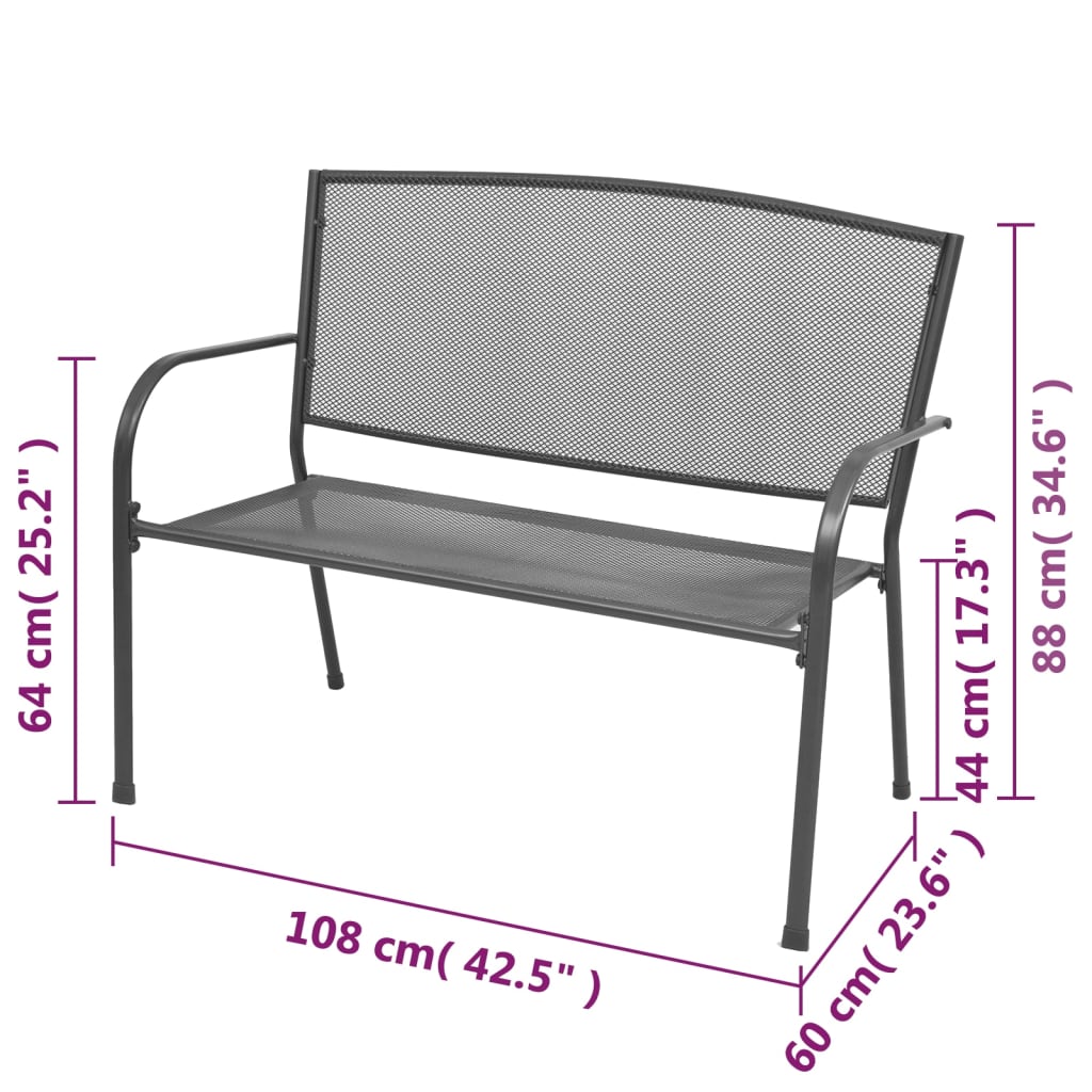 vidaXL Patio Bench 42.5" Steel and Mesh Anthracite