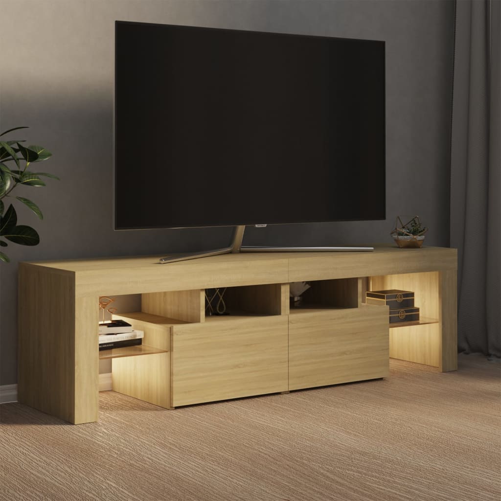 vidaXL TV Cabinet with LED Lights Sonoma Oak 55.1"x14.4"x15.7"