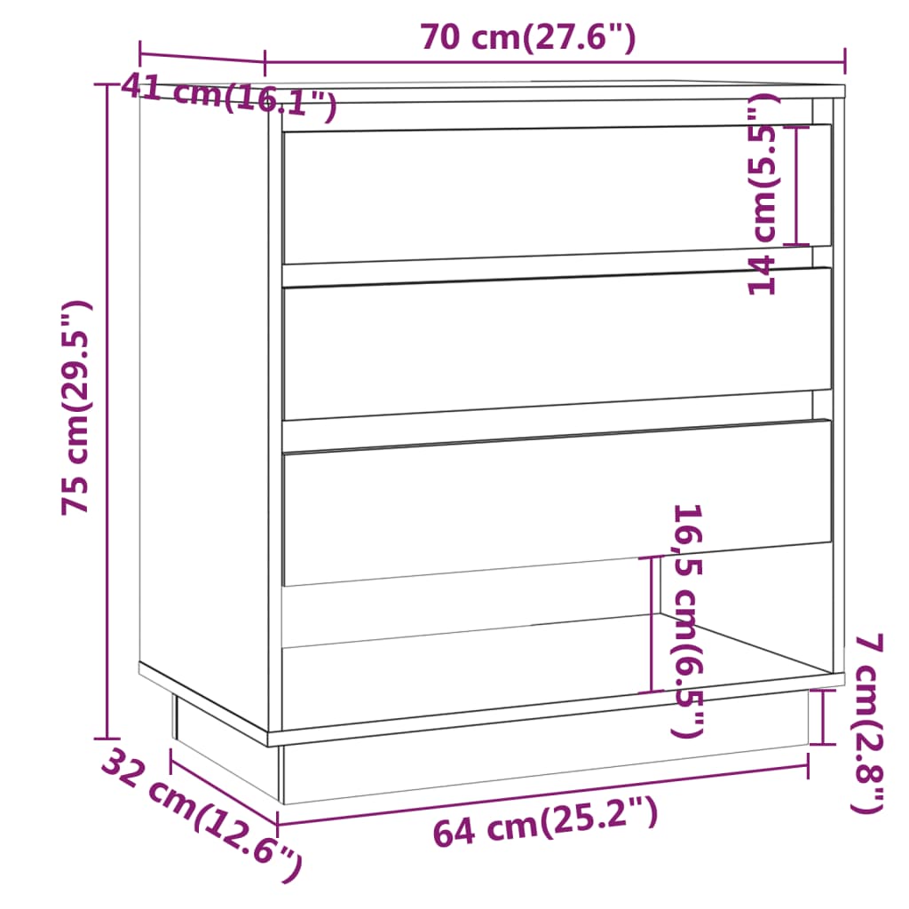 vidaXL Sideboard High Gloss White 27.6"x16.1"x29.5" Engineered Wood