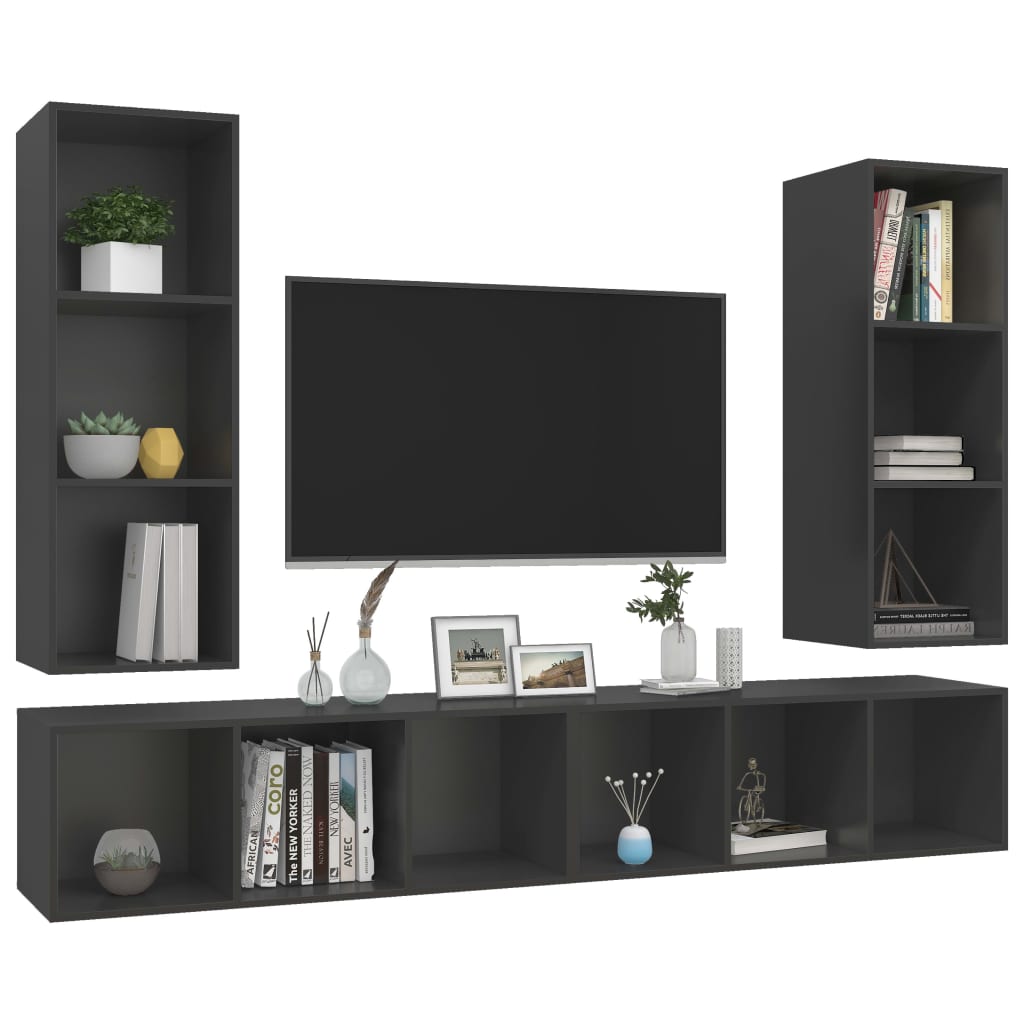 vidaXL Wall-mounted TV Cabinets 4 pcs Gray Chipboard