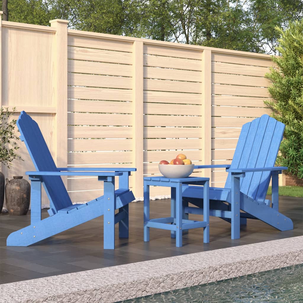 vidaXL Patio Adirondack Chairs with Table HDPE Aqua Blue