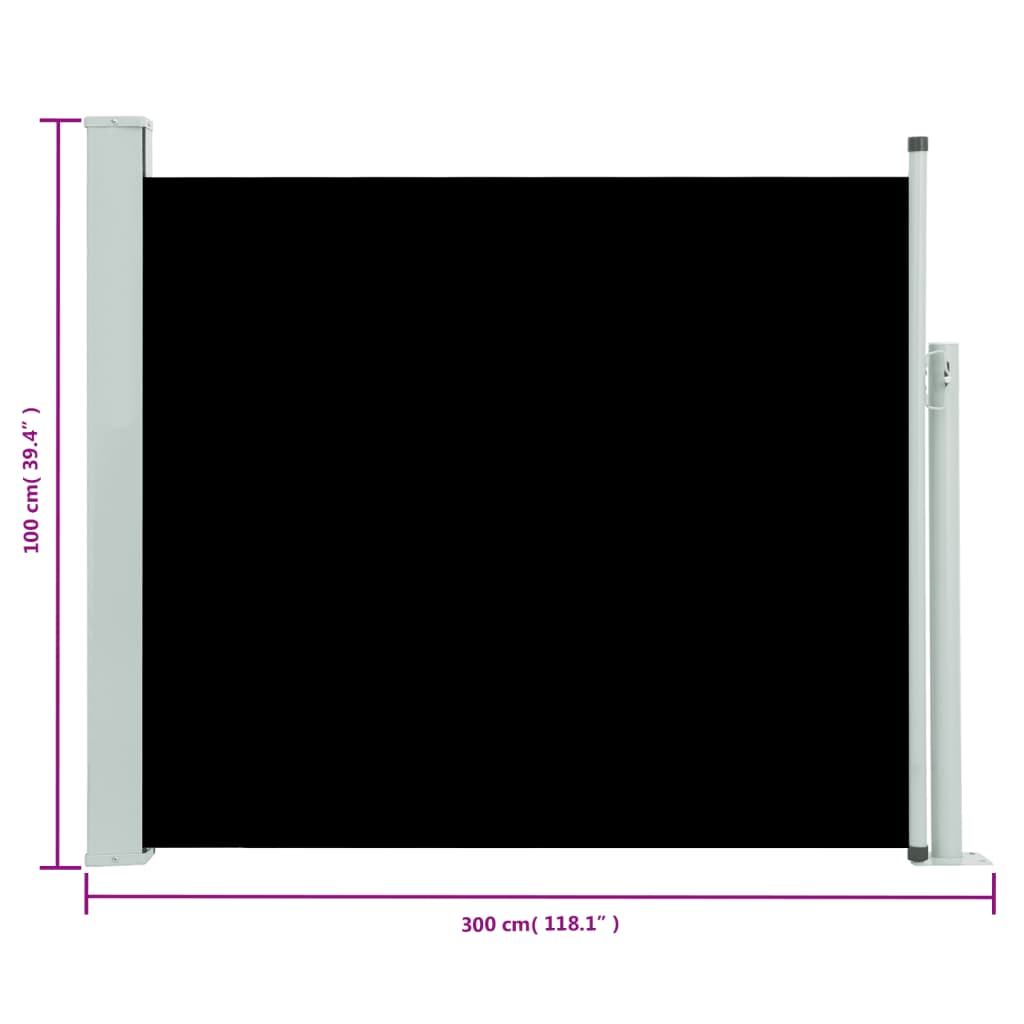 vidaXL Patio Retractable Side Awning 39.4"x118.1" Black
