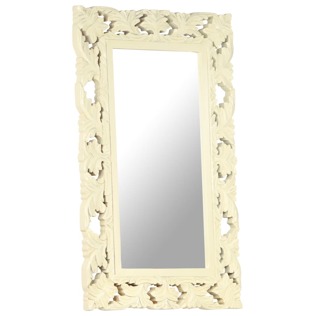 vidaXL Hand Carved Mirror White 31.5"x19.7" Solid Mango Wood