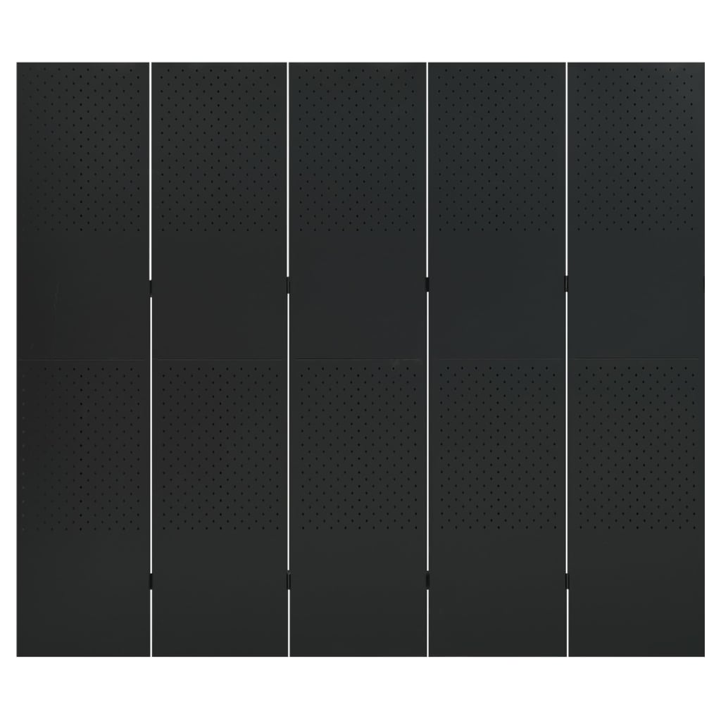 vidaXL 5-Panel Room Dividers 2 pcs Black 78.7"x70.9" Steel