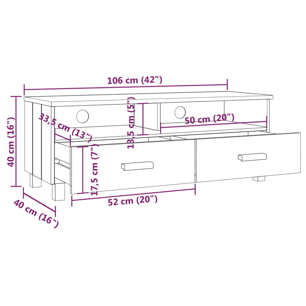 vidaXL TV Cabinet Dark Gray 41.7"x15.7"x15.7" Solid Wood Pine